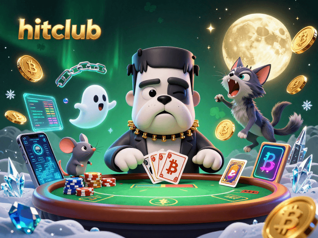 Experience hitclub with a thrilling poker scene featuring a cartoon bulldog and dynamic game elements.
