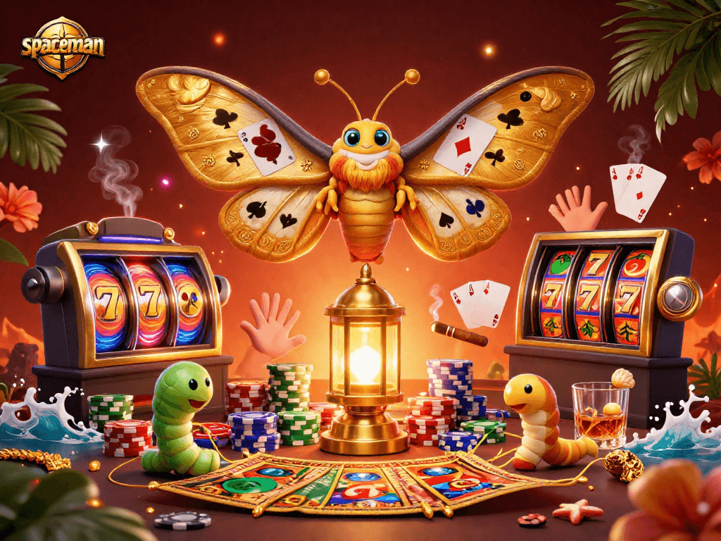 spaceman unleashing jackpots with vibrant slot reels and poker chips in a dynamic casino scene