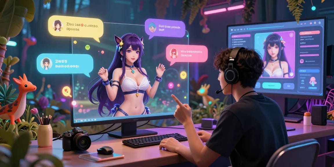 Engaging hentai AI chat scene with vibrant characters and virtual environment.