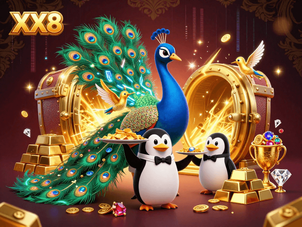 Experience thrilling gaming at XX8 with our dazzling 3D casino scene full of treasures.