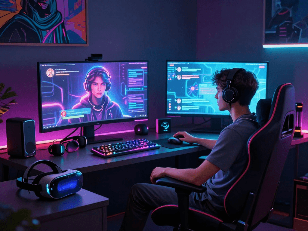 Engaging nsfw AI chat experience in a stylish modern gaming setup.