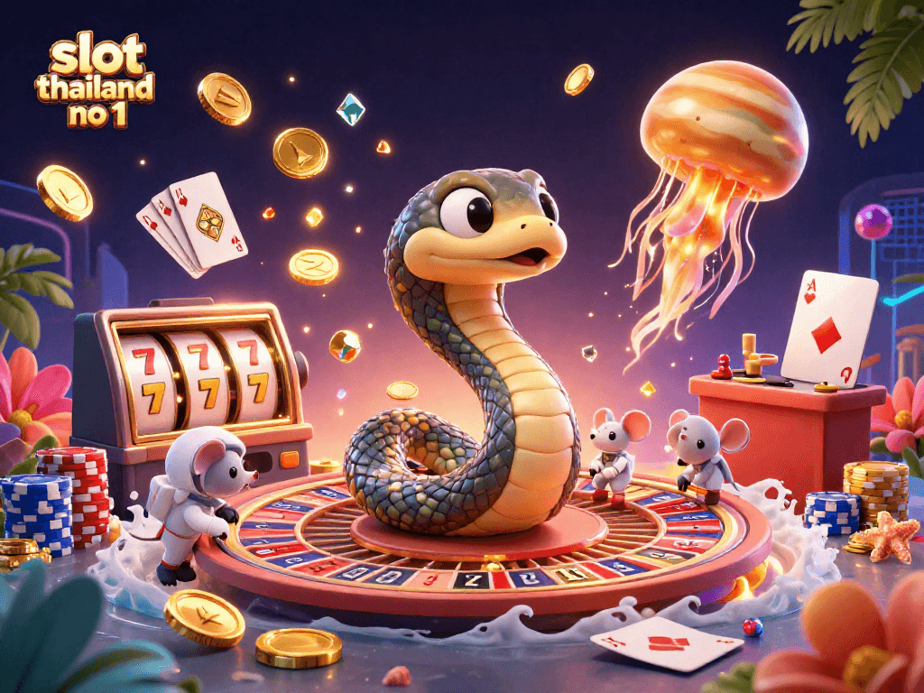 Spinning slot reels and cosmic elements illustrate the excitement of slot thailand no 1 gaming.