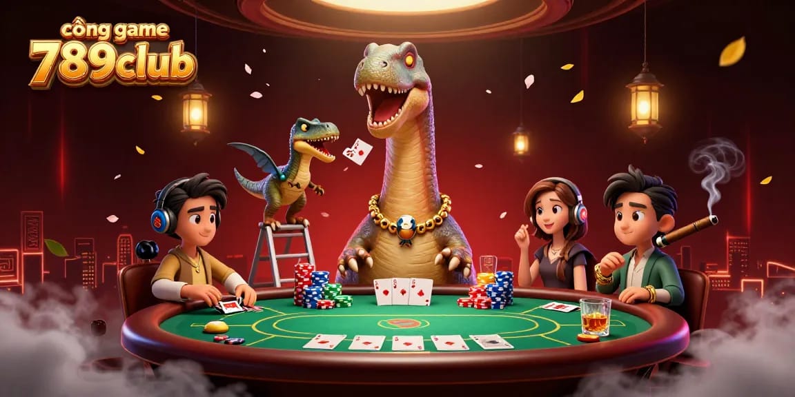 Engage with the lively cổng game 789club universe, where a brontosaurus and clever raptor oversee the poker action.