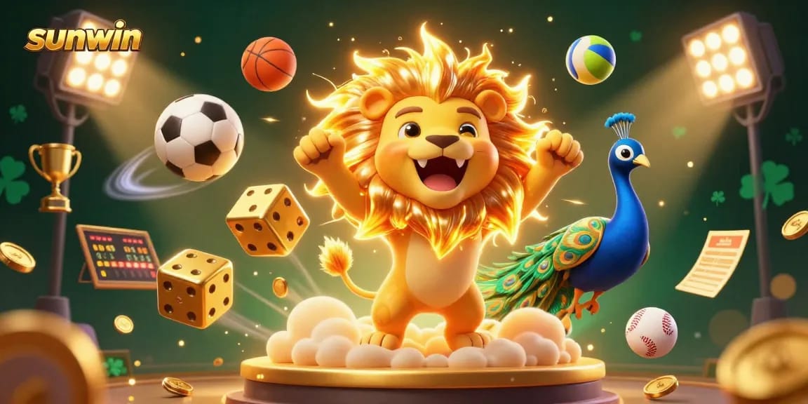 Engage in exciting gameplay with sunwin's vibrant sports-themed 3D illustration featuring a roaring lion.