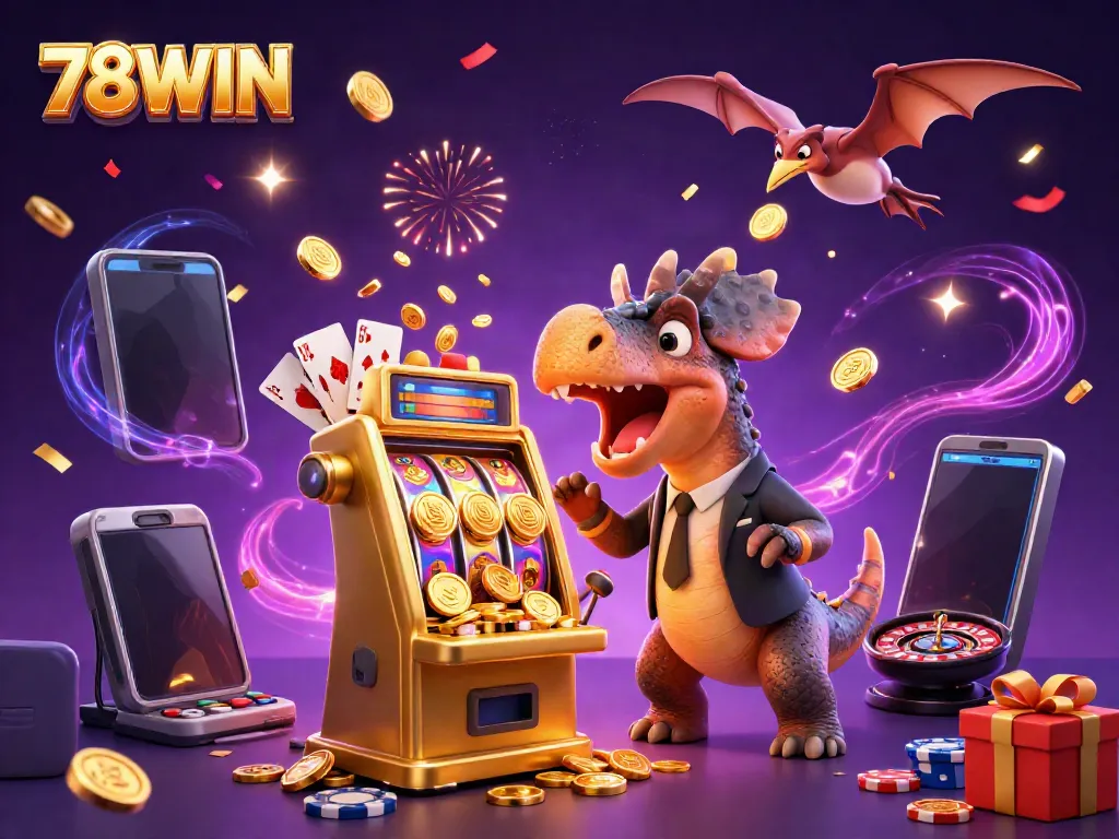 Experience thrilling jackpots at 78WIN with cartoon characters celebrating wins and vibrant casino elements.