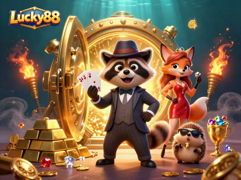 Experience thrilling big wins with Lucky88 in this vibrant casino scene filled with treasures.