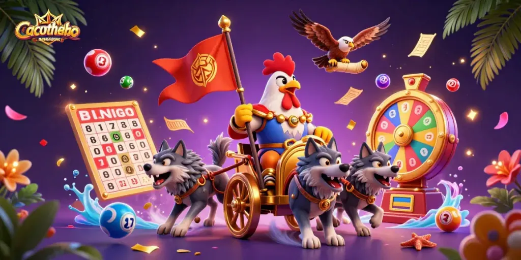 Cacuocthethao features a vibrant illustration with a rooster warlord and dynamic gambling elements, showcasing exciting gaming action.