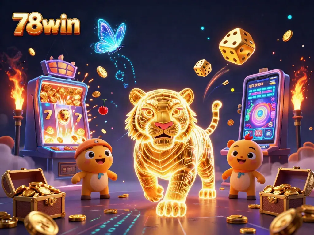 Experience excitement at 78win with vibrant digital casino elements and winning symbols.