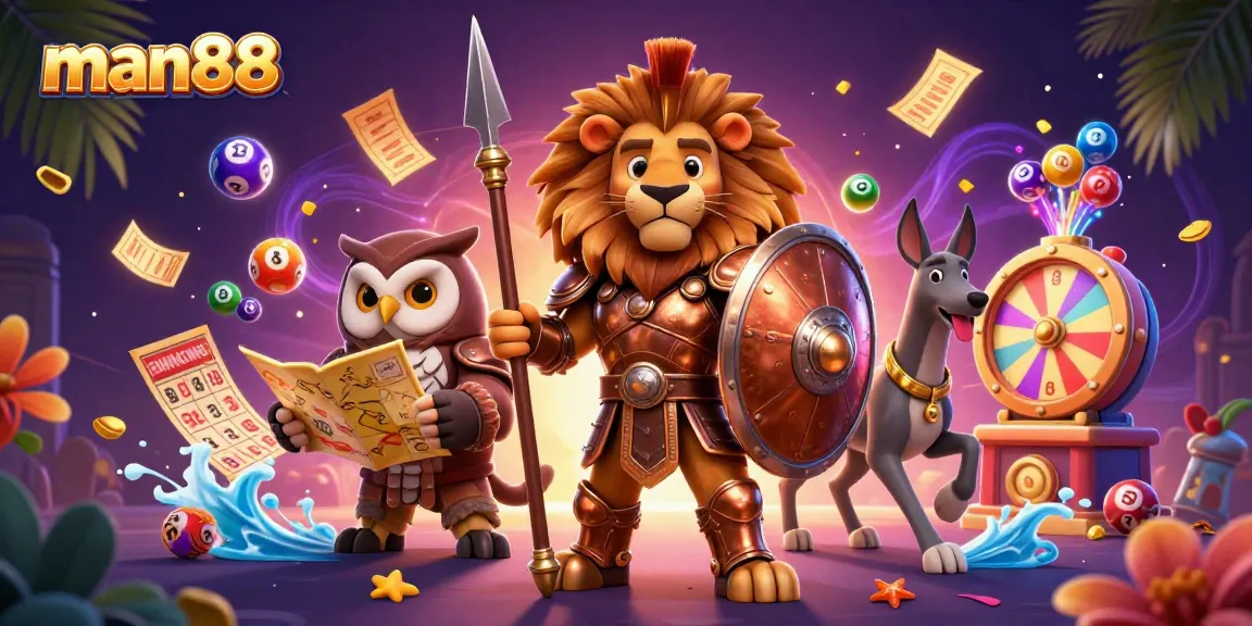 Experience thrilling lottery action with man88 featuring vibrant elements and dynamic 3D characters.