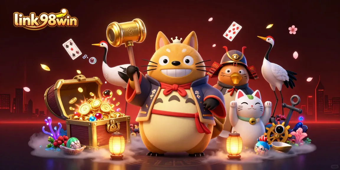 Experience luck with link 98win amidst colorful characters and vibrant casino elements.
