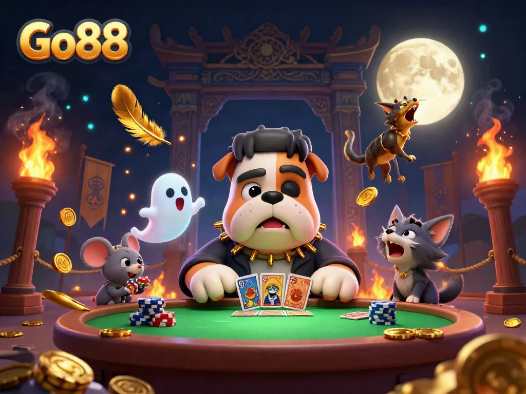 Experience the thrill of Go88 with a fun casino scene showcasing unique characters in action.
