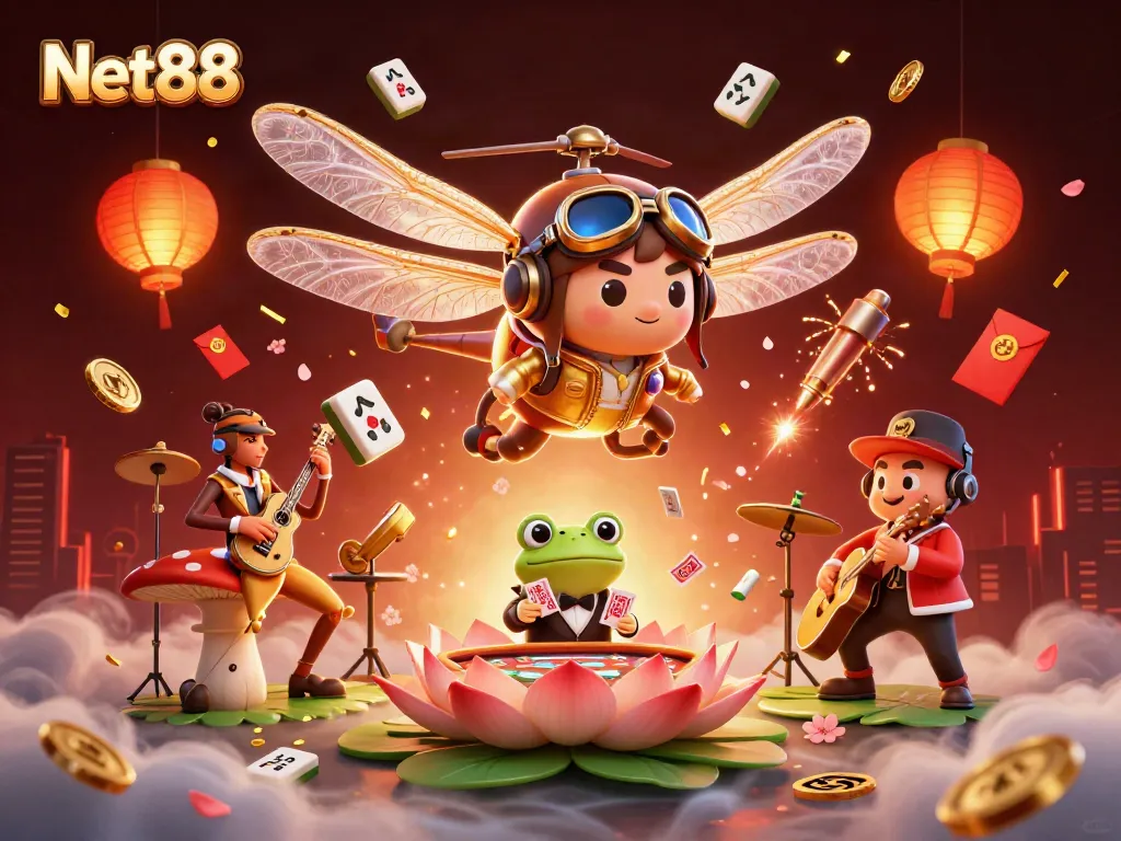 Experience exciting gameplay at Net88 with vibrant characters and casino elements in a dynamic 3D illustration.