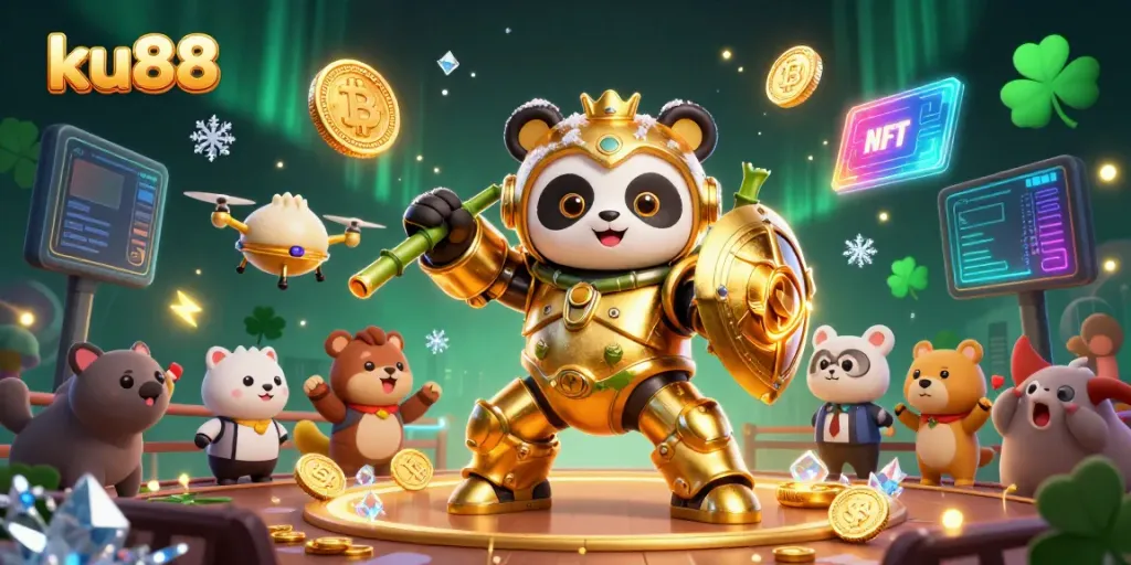 Experience thrilling gaming fun at ku88 with vibrant 3D visuals of dynamic casino action and colorful crypto-themed elements.
