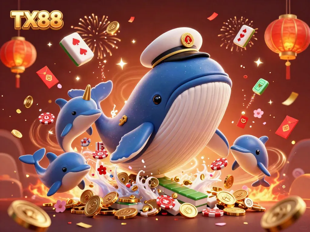 Experience the thrill at TX88 with a whale and friends amidst dazzling casino elements.