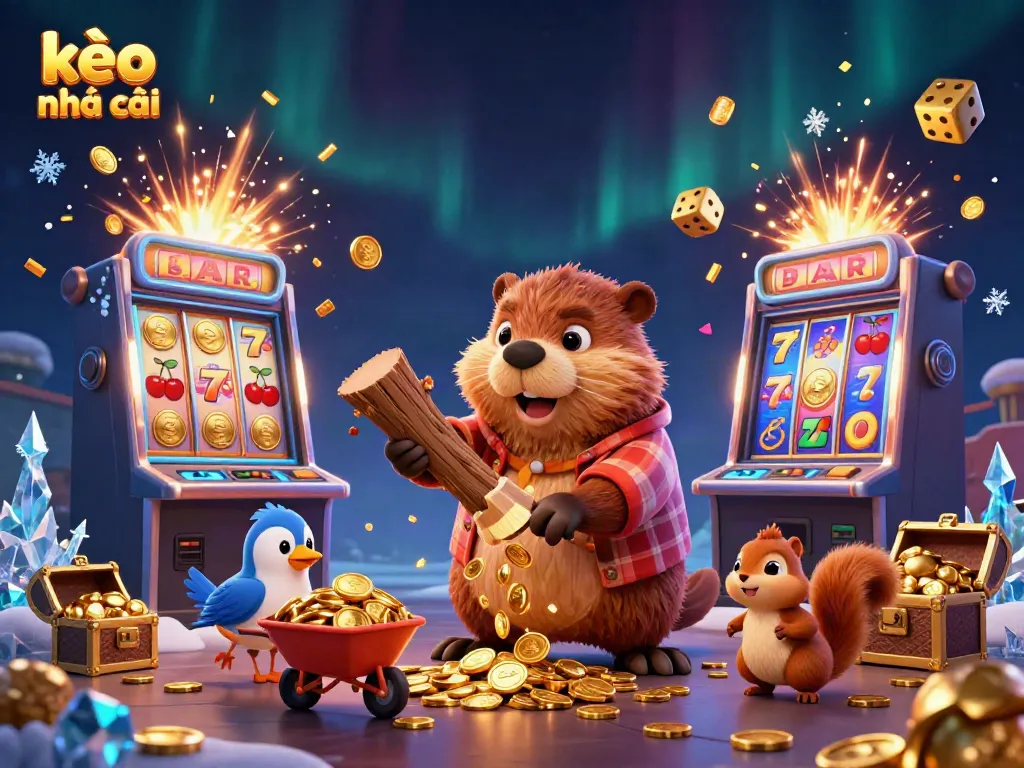 Experience kèo nhà cái excitement with a beaver and friends in a vibrant and dynamic casino setting.