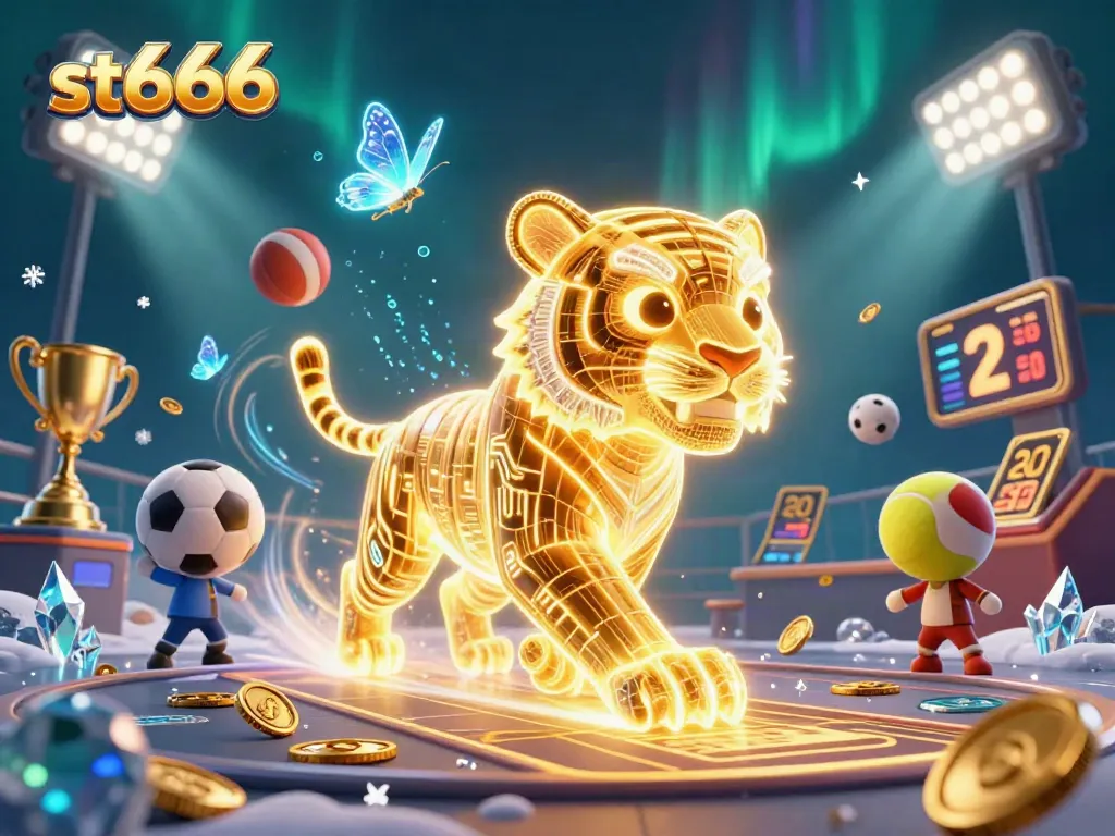 Win big at st666 with a captivating neon tiger leading a vibrant digital casino experience.