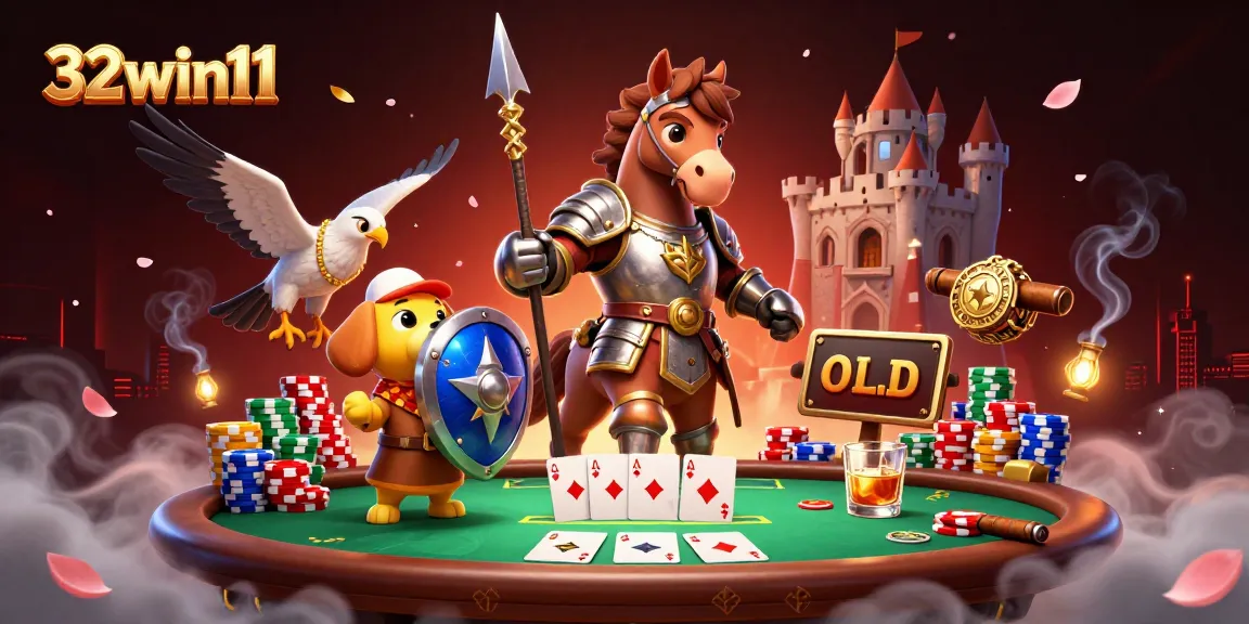 Experience thrilling action at 32win11 with a knight, puppy, and falcon in a poker showdown.