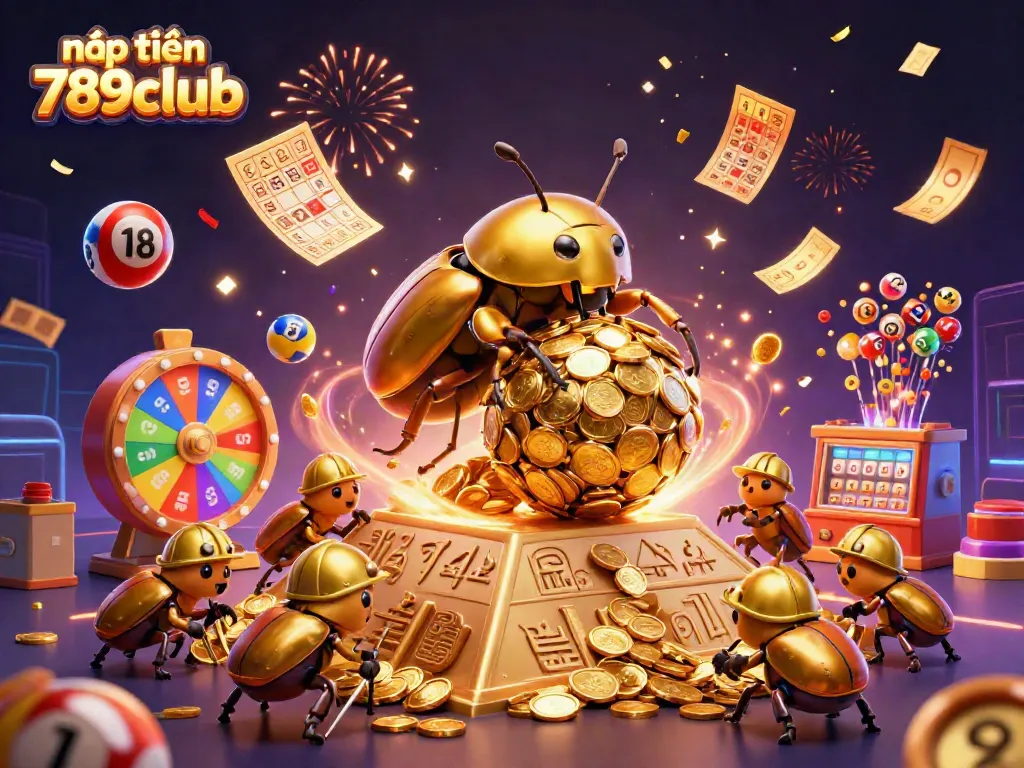 Engage with the vibrant world of nạp tiền 789club, featuring dynamic lottery elements and gold coins in 3D.