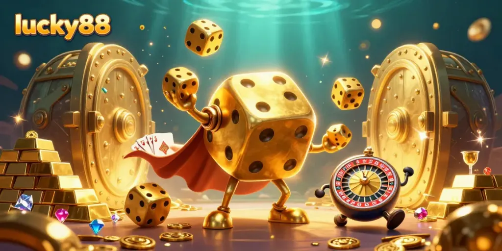 Spin the wheel at lucky88 with vibrant gems and golden treasures in an exciting casino scene.