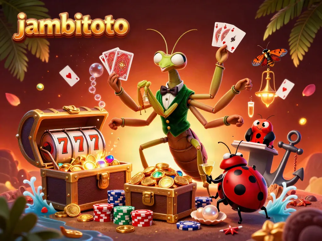 Experience thrilling gameplay at jambitoto with dynamic scenes of slots and card games in vibrant colors.