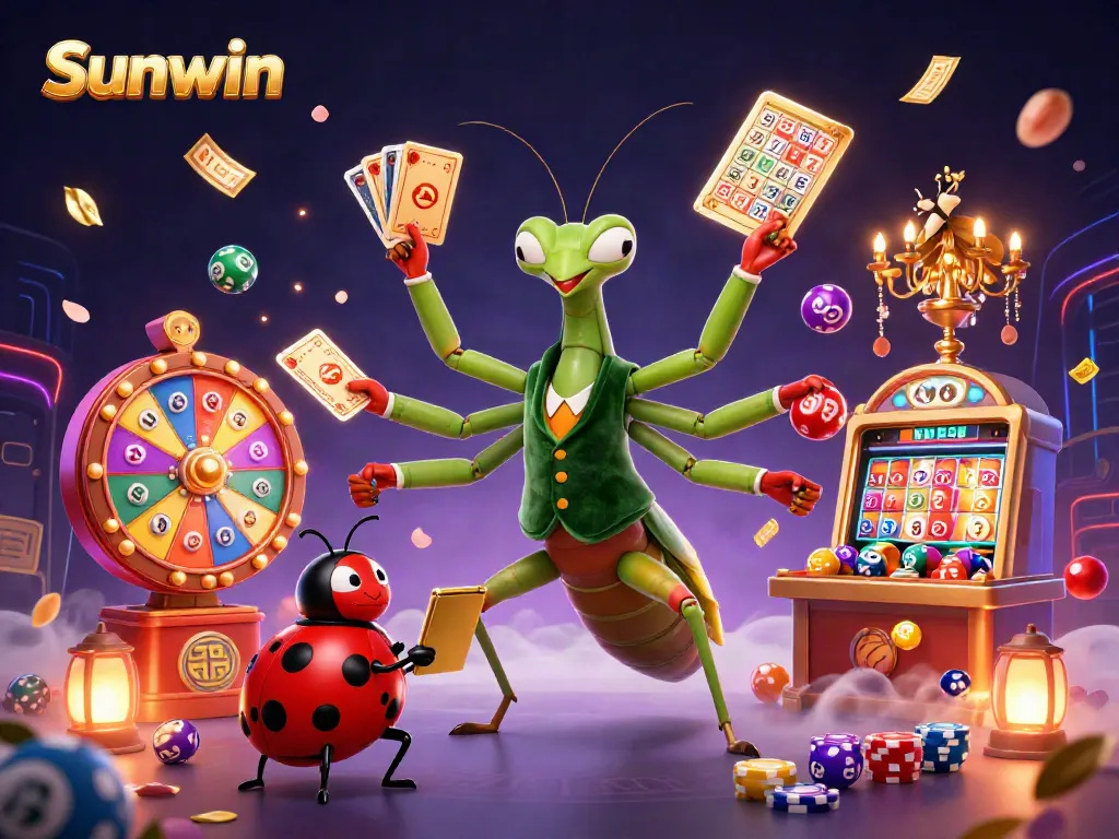 Engage in thrilling casino games at Sunwin with vibrant lottery balls and interactive casino elements.