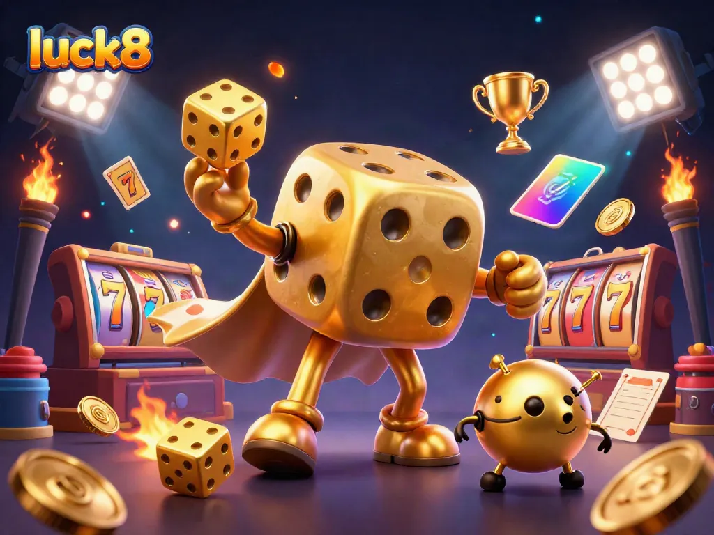 Experience luck8’s thrilling casino atmosphere with dynamic slot reels and a magical deep blue backdrop.
