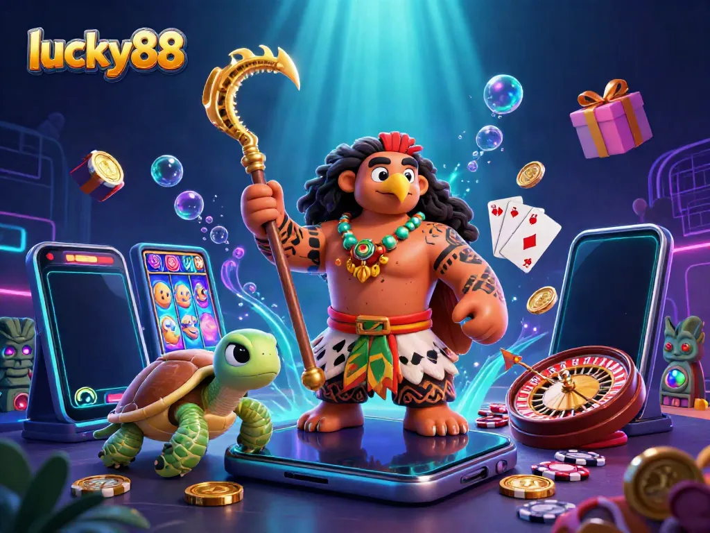 Experience the thrill of lucky88 slots with vibrant characters and casino elements in a captivating scene.