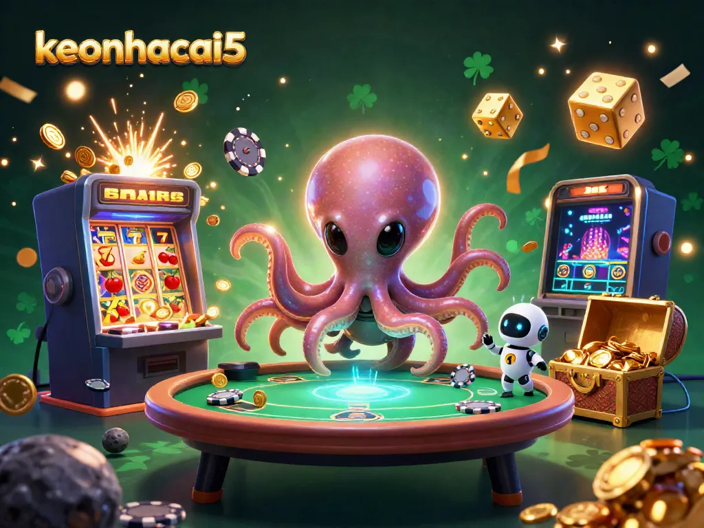 Experience an exciting gameplay moment with keonhacai5 featuring an alien octopus managing a holographic poker table.