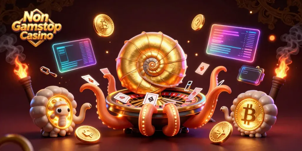 Engage with the thrilling Non Gamstop Casino experience through a vibrant digital 3D illustration.