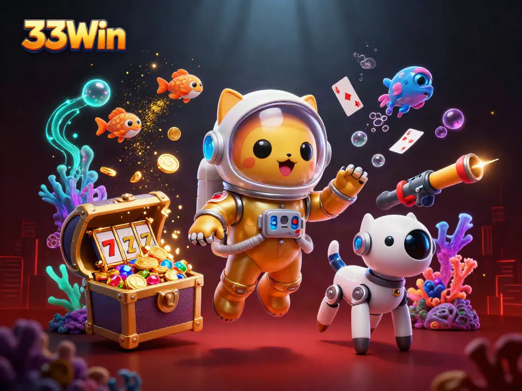 Experience thrilling winning moments in 33Win's vibrant casino universe with stunning 3D characters.