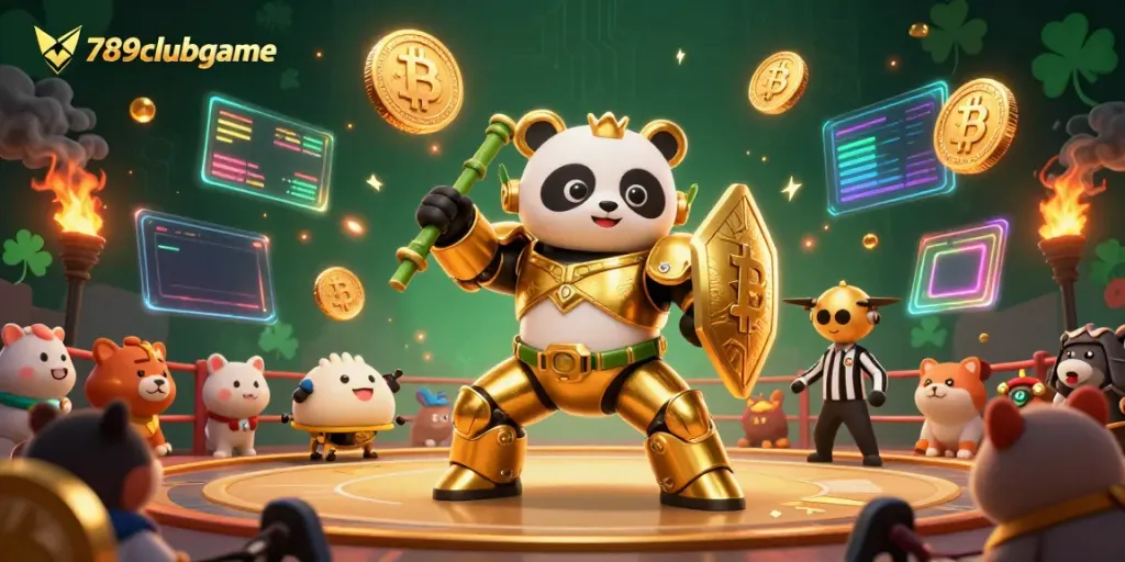 Experience exciting gameplay at 789clubgame with a spectacle of animal spectators and golden characters in a thrilling arena.