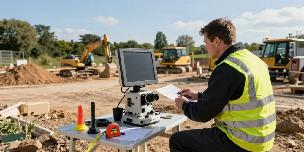 GPR Survey Surrey technician conducting an underground radar survey at a construction site.