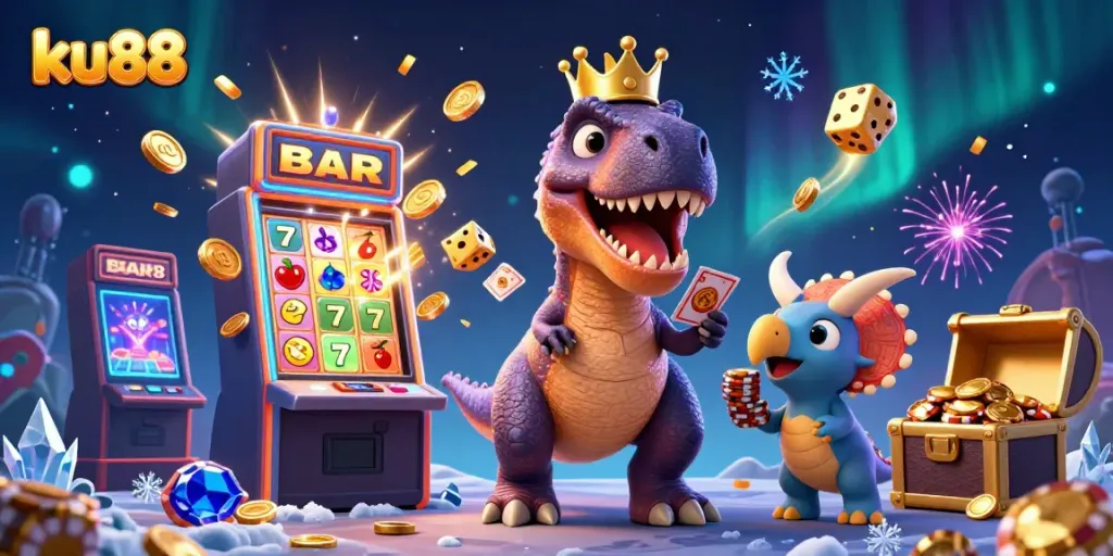 Engage with ku88's thrilling casino environment featuring cartoon characters in a vibrant game scene.