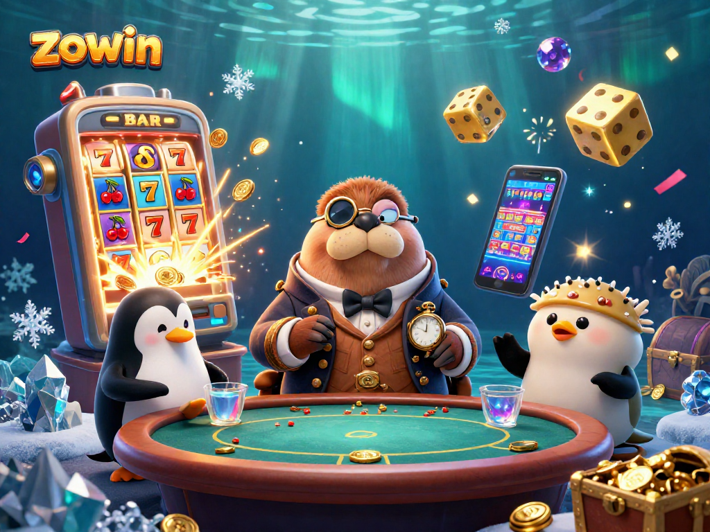 Experience the thrilling underwater gaming scene at zowin, featuring unique characters and vibrant casino elements.
