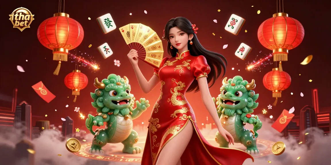 Experience the thrill of tha bet with a vibrant casino scene showcasing dynamic game elements like playing cards and lanterns.