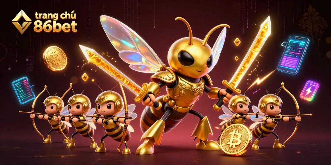 Experience the vibrant gameplay at trang chủ 86bet with an action-packed 3D casino scene featuring golden hornet characters.