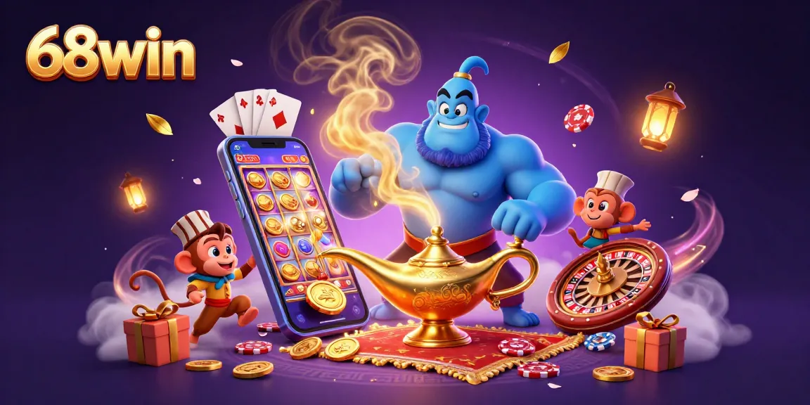 Engage with exciting 68win casino adventures through a dynamic 3D illustration of casino elements.