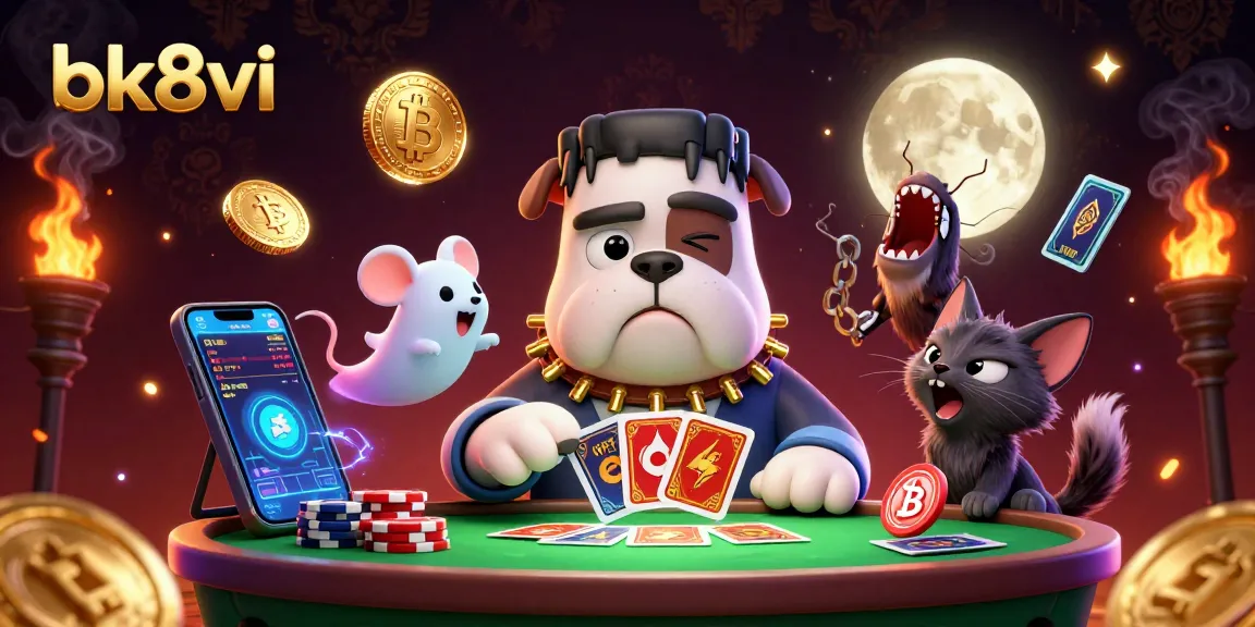 Engage with bk8vi in a spooky casino setting featuring dynamic characters and crypto elements.