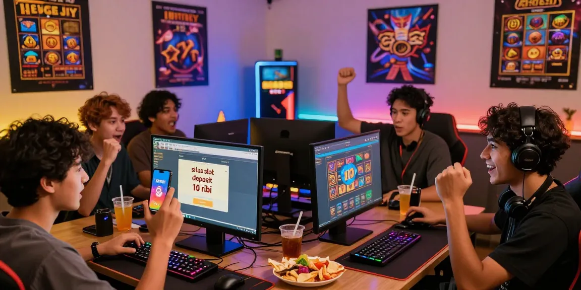 Friends celebrating a win on situs slot deposit 10 ribu platform during an online gaming session.
