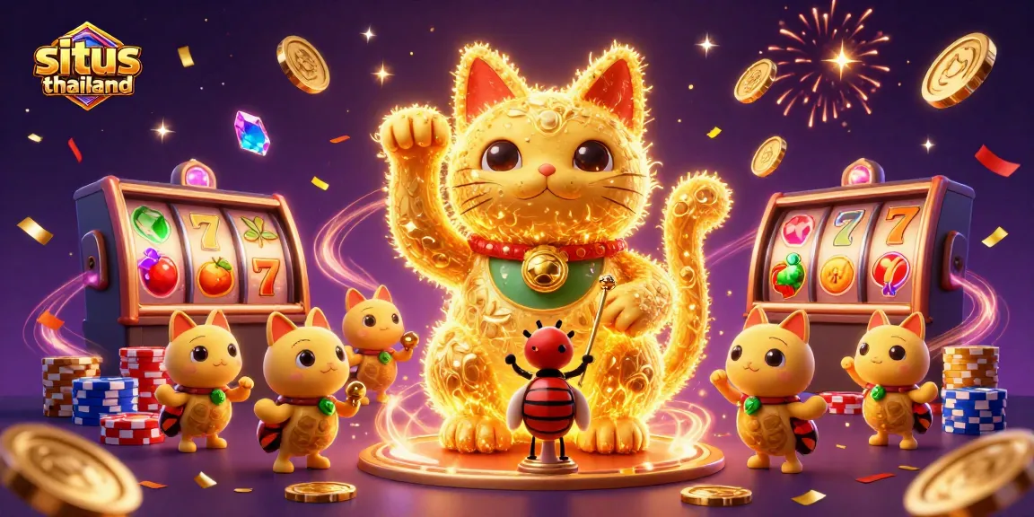 Experience situs thailand's vibrant casino energy with dazzling slot symbols and golden fireflies.