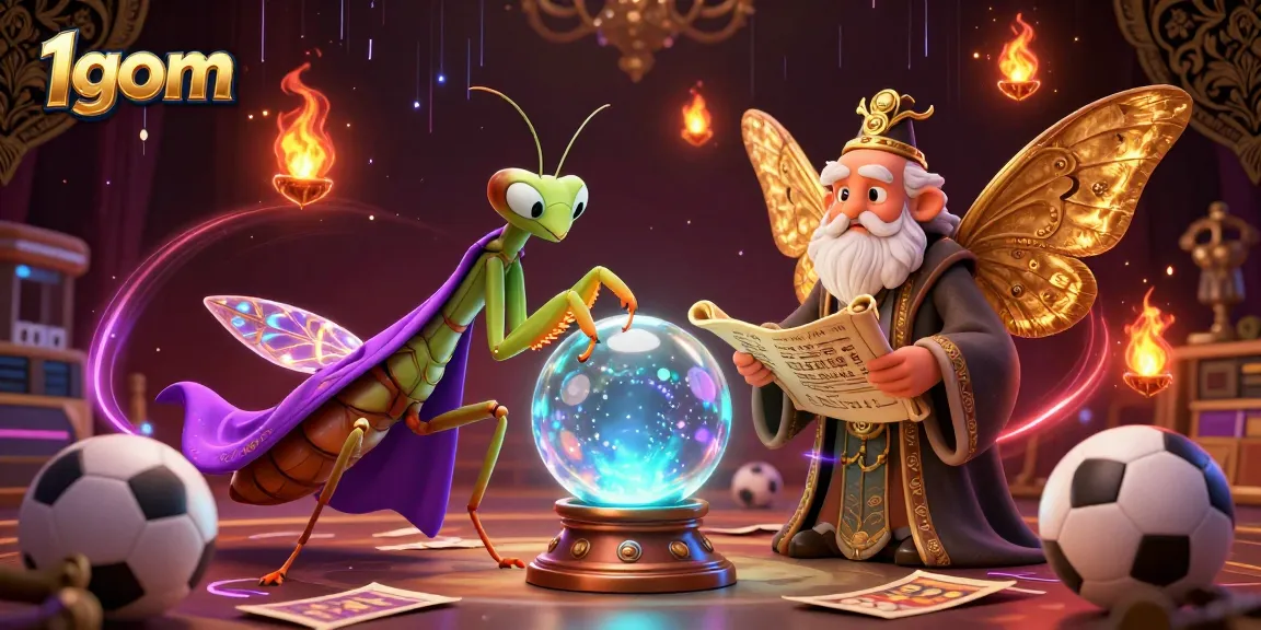 Engage with 1gom's dynamic sports betting scene featuring animated fortune teller elements and vibrant game graphics.
