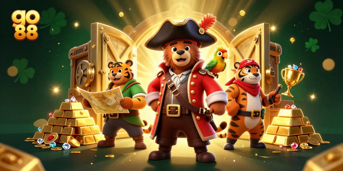 Join the exciting world of go 88 with a vibrant pirate-themed casino scene filled with treasures and adventure.