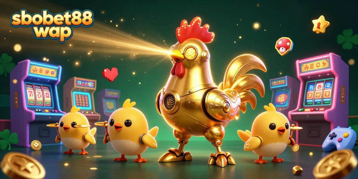 Engage with sbobet88 wap for top-tier online sports betting, featuring a dynamic golden rooster robot.
