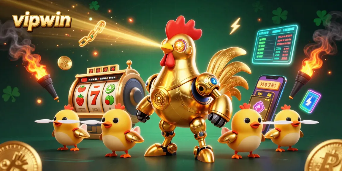 Engage in thrilling gaming at vipwin with a retro-futuristic robot and immersive casino elements.