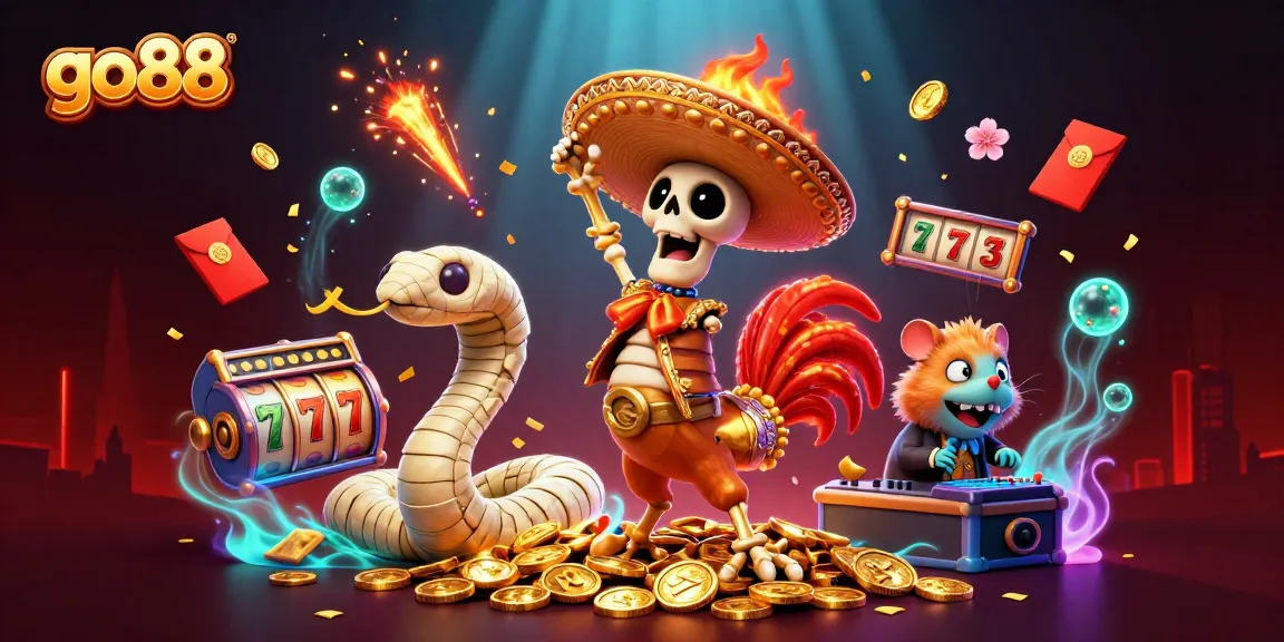 Experience thrilling wins at go88 with a vibrant and engaging 3D casino scene featuring exciting characters and game elements.