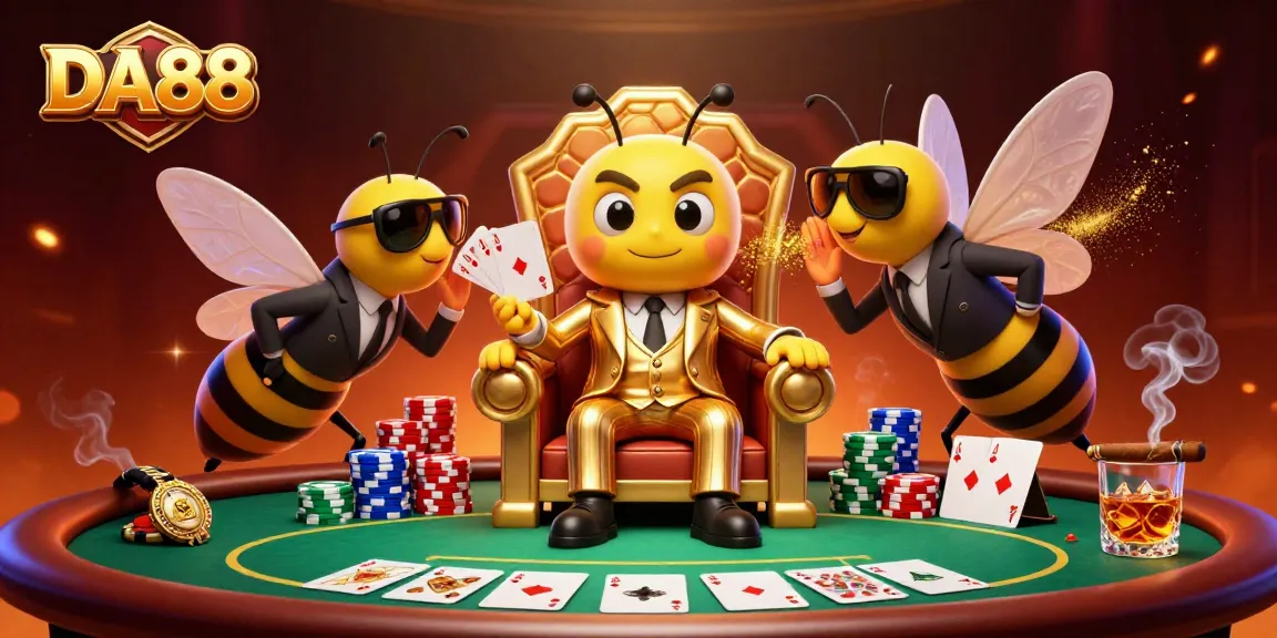 DA88 gamblers strategizing at a vibrant poker table with animated characters in a lively scene.