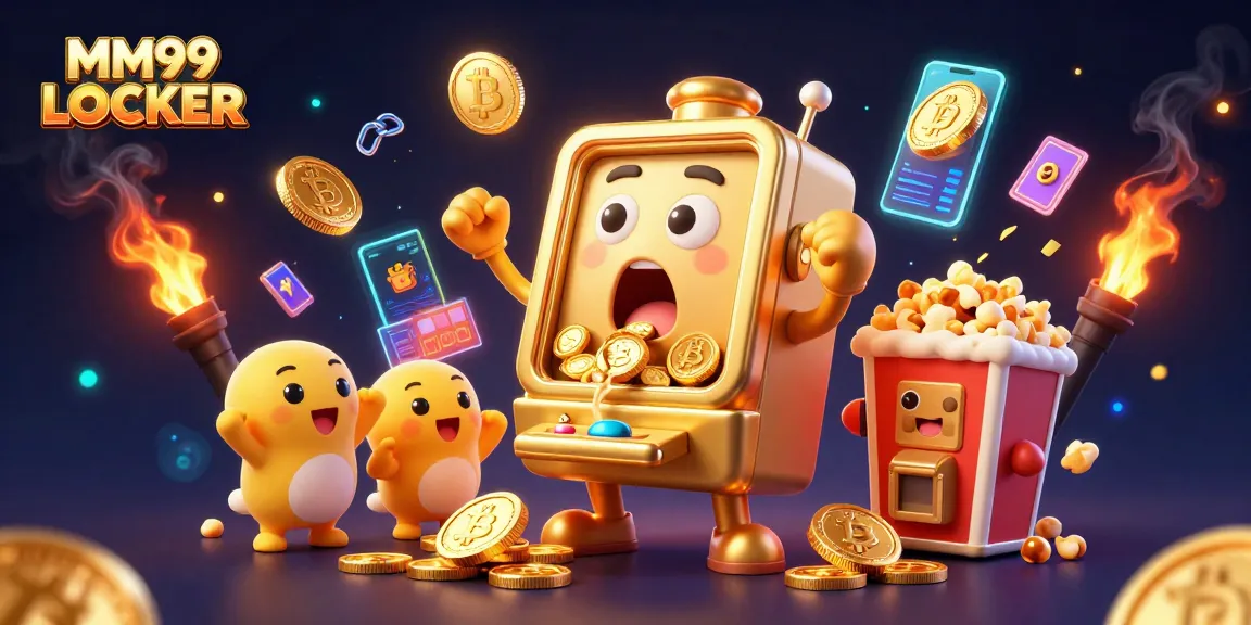 Experience big wins with MM99 LOCKER's vibrant casino scene, showcasing a golden slot triumph.