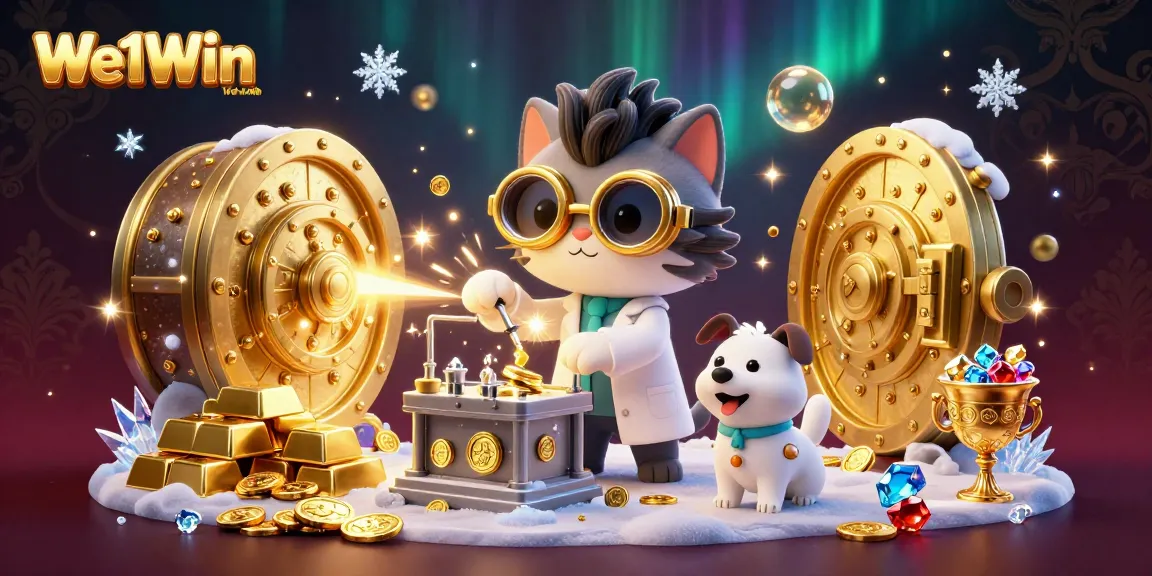 Experience thrilling wins at We1Win with colorful gold coins and games in an engaging casino setting.