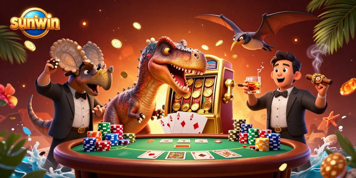Experience the excitement of sunwin as a pachycephalosaurus activates a golden slot machine for jackpot coins.