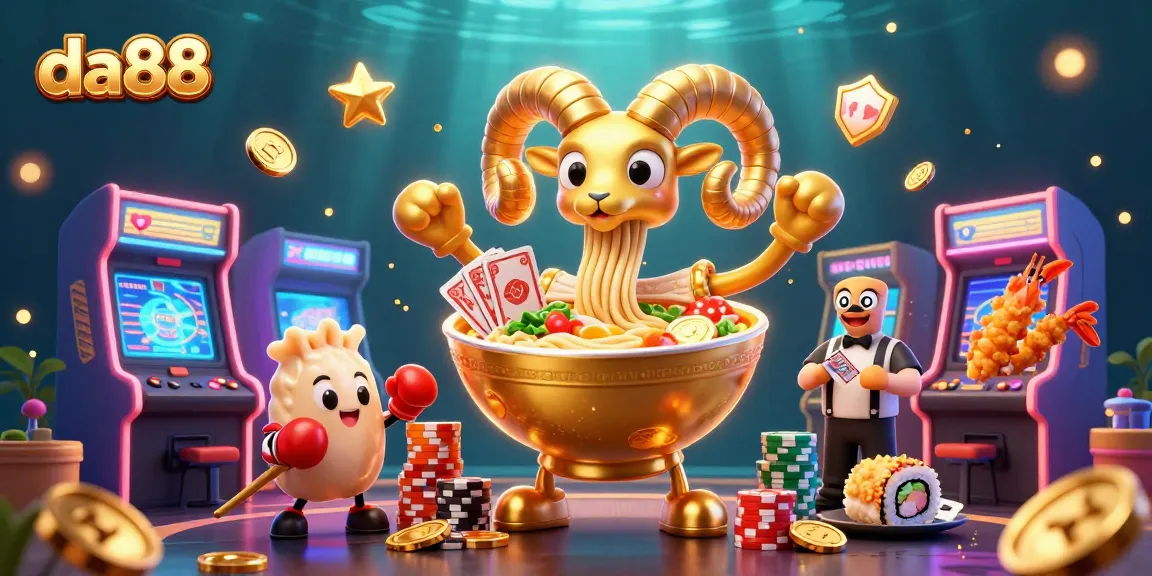 da88 showcases a playful 3D casino scene with cartoon characters highlighting fun gaming elements.